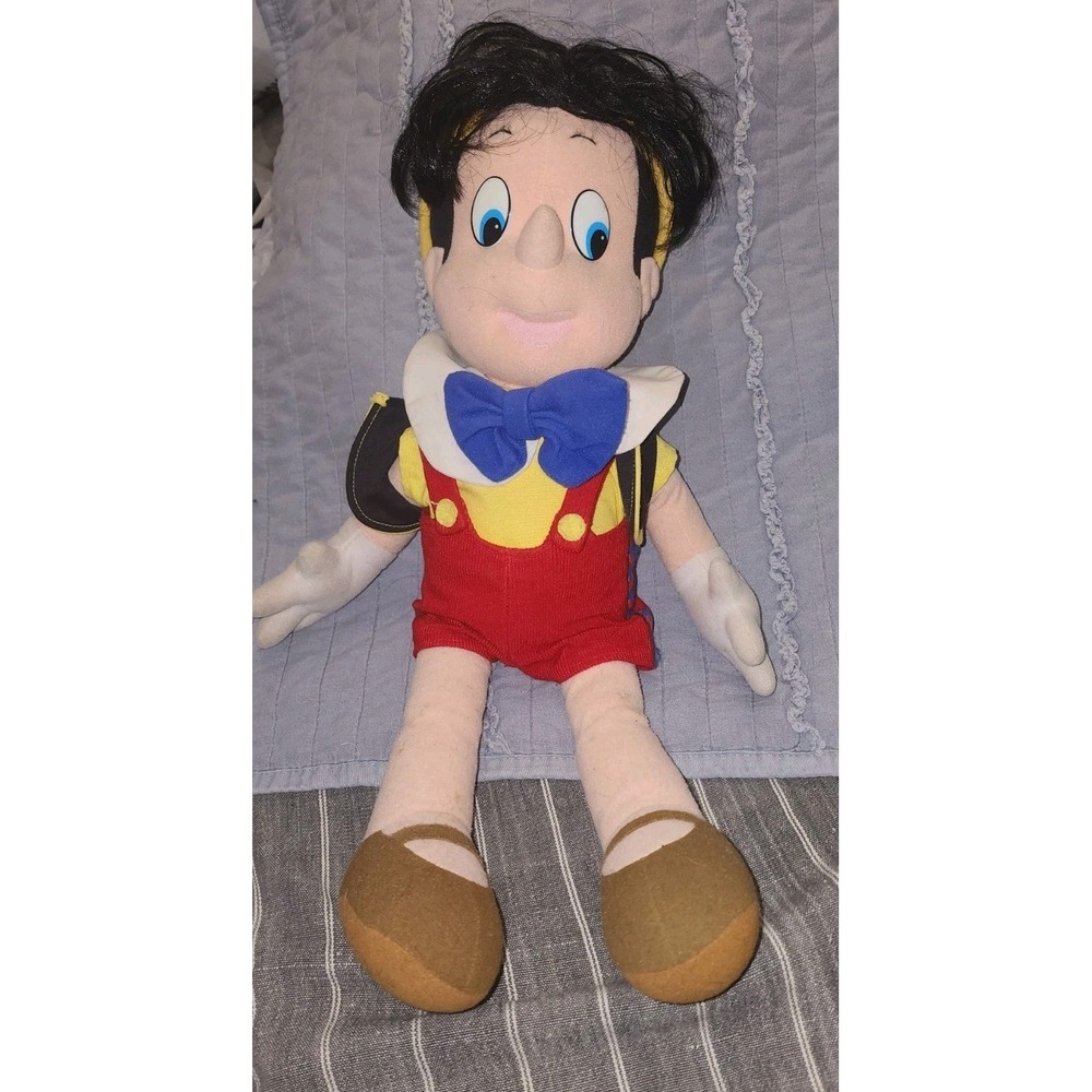 Vintage 1992 Disney Pinocchio Stuffed Plush Doll Large 18" Tall - Mattel Hair